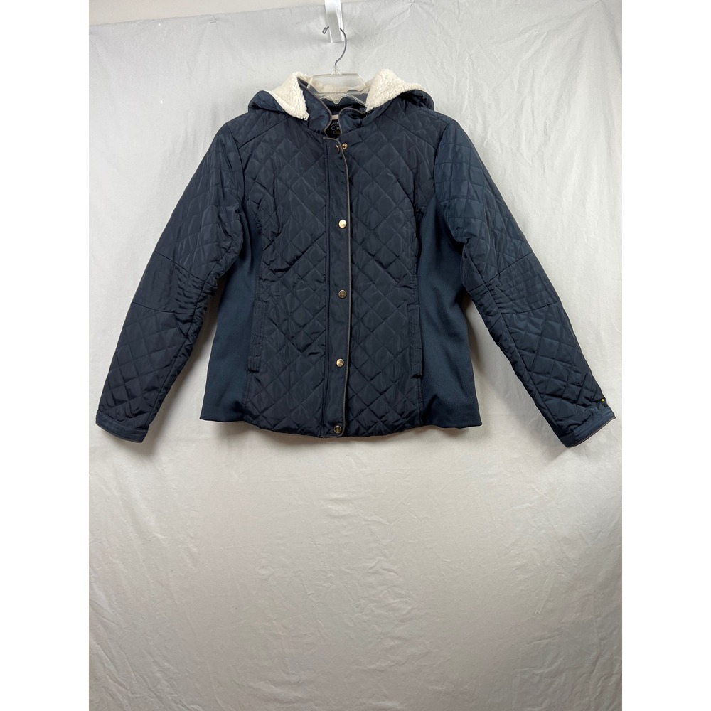 Cavalini Original Quilted Jacket Womens XL Navy Sherpa Lined Hooded Full Zip